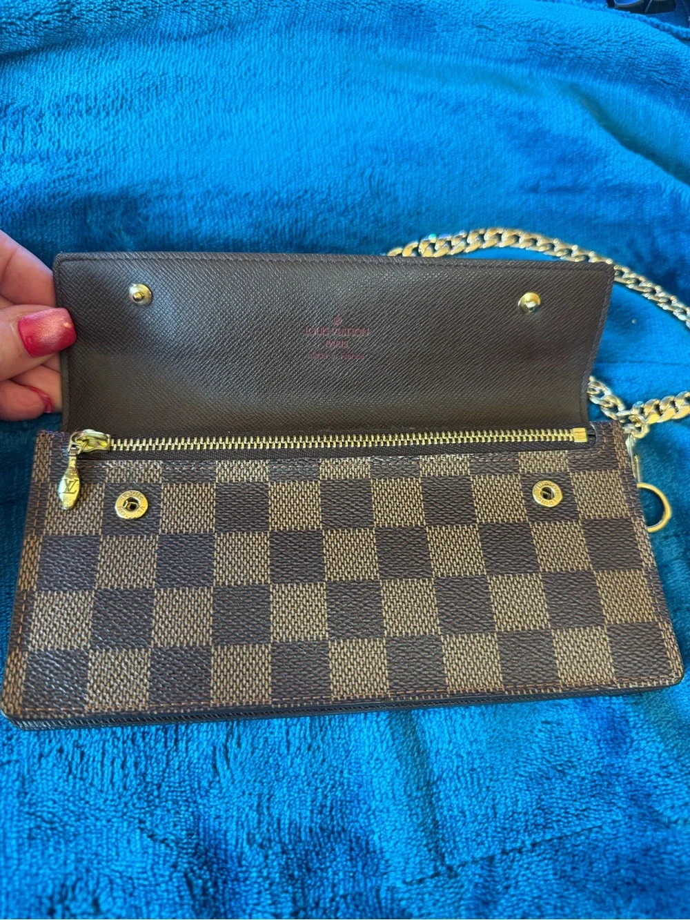 Louis Vuitton Brown Damier Ebene Wallet w/D-Ring & *Unbranded Chain Wristlet